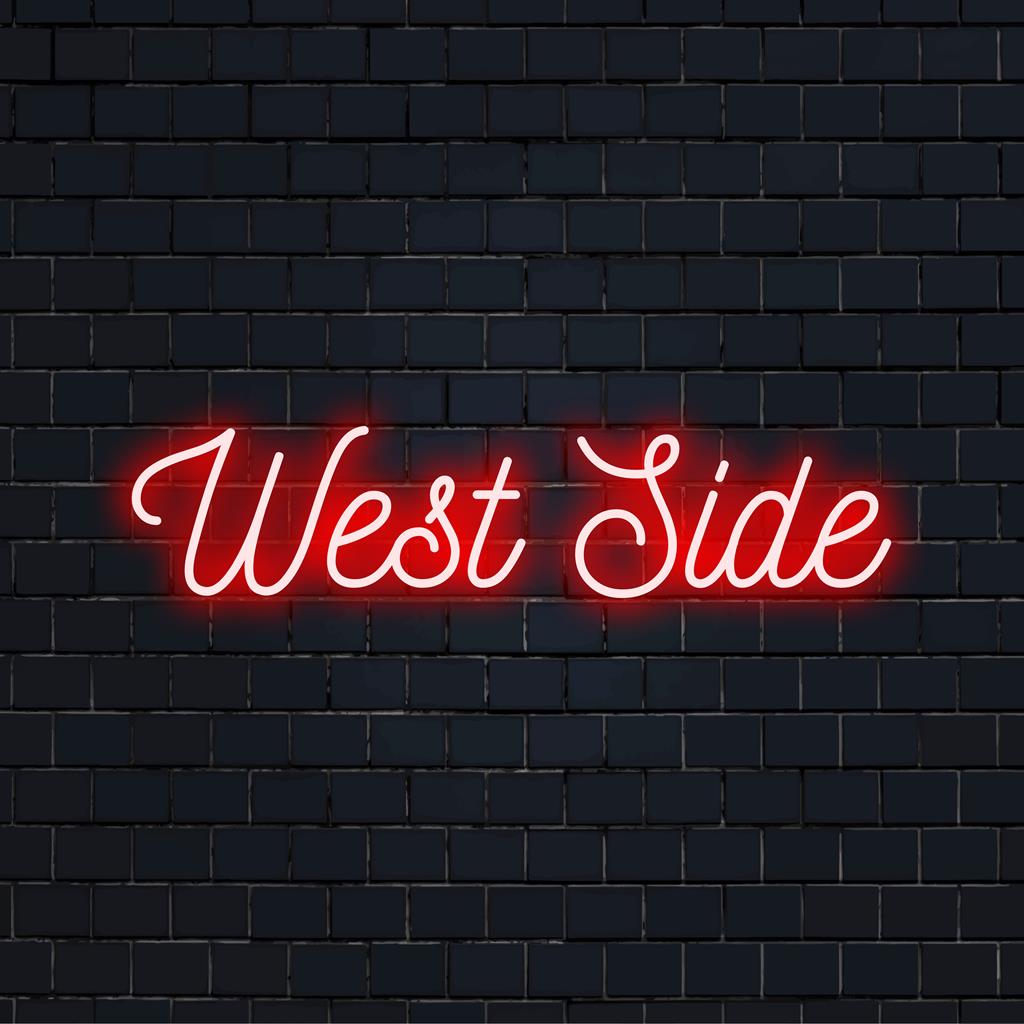 Levendig West Side LED-neonbord, de perfecte wanddecoratie om elke ruimte een persoonlijk lichtaccent te geven.