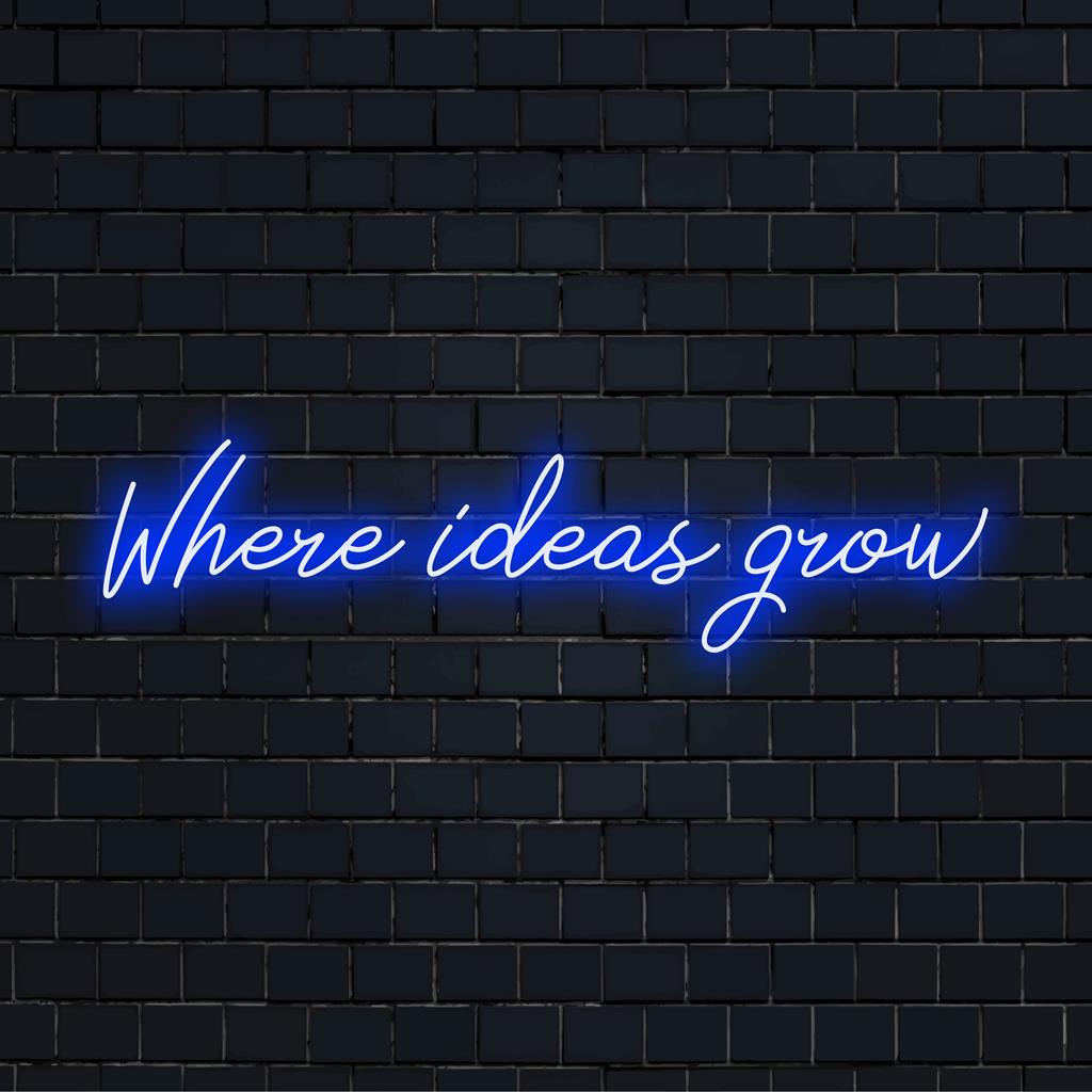 Op maat gemaakt LED-neonbord 'Where Ideas Grow'; betoverende neonkunst aan de muur ter inspiratie, gepersonaliseerde verlichtingsdecoraties voor creativiteit.