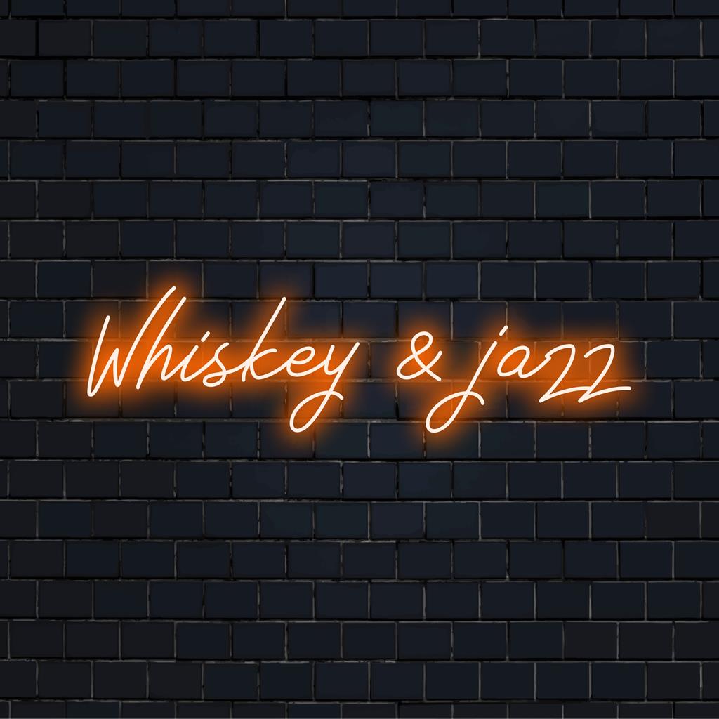 Stijlvol, op maat gemaakt LED-neonbord met Whiskey en Jazz, perfect voor een trendy bar of man cave-sfeer.