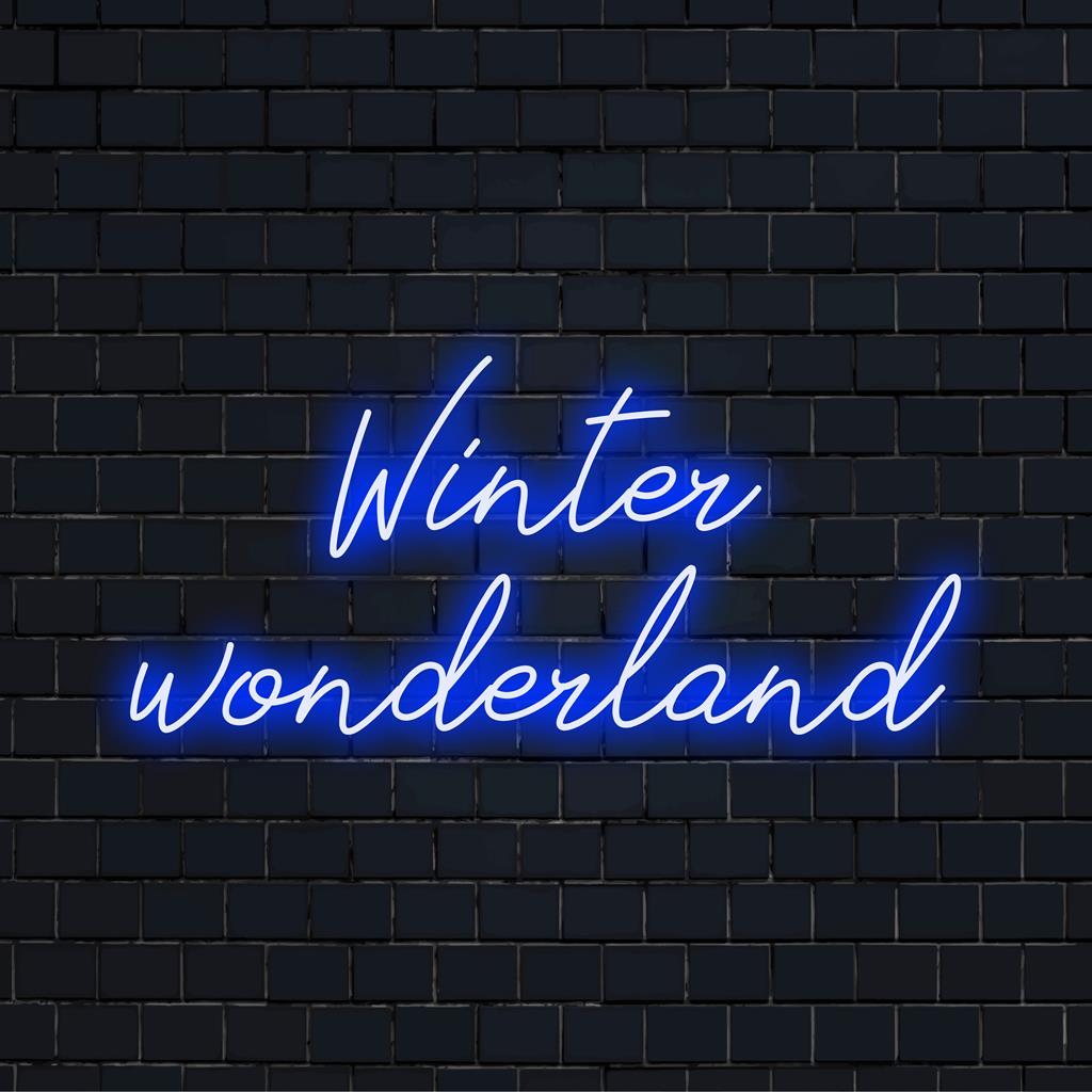 Op maat gemaakt LED-bord met de tekst Winter Wonderland in felle kleuren; perfecte neonlichtdecoratie voor persoonlijke of feestelijke ruimtes.