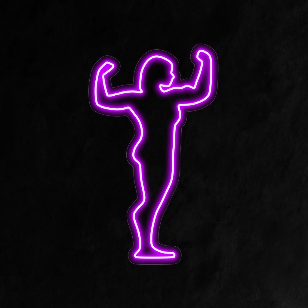 "Woman Athlete FleXing Neon Sign" belichaamt kracht en veerkracht met zijn dynamische gloed en viert atletisch vermogen en empowerment in uw ruimte.