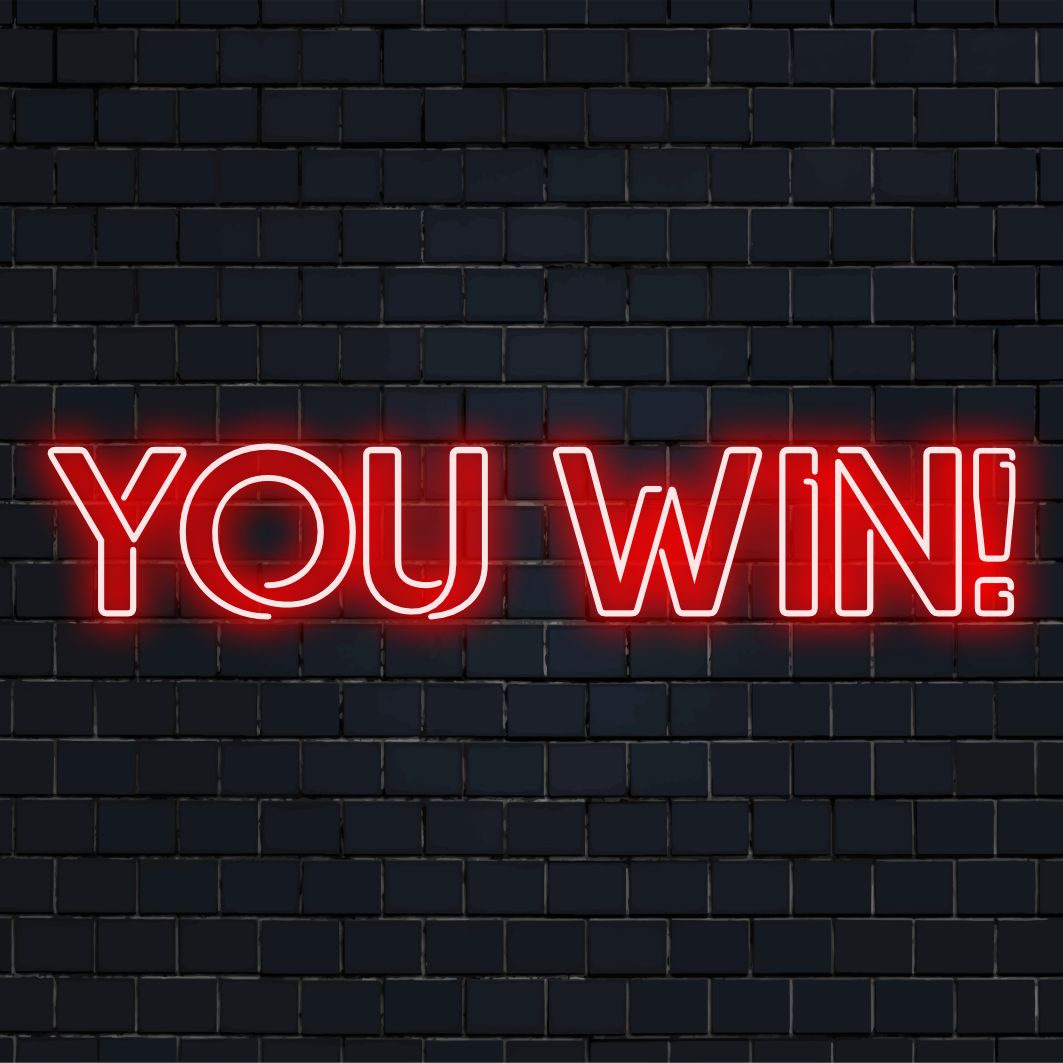 Levendig, op maat gemaakt LED-neonbord met de tekst 'You Win!', perfect om een ββruimte op te vrolijken met felle neon-muurkunst en -decoraties.
