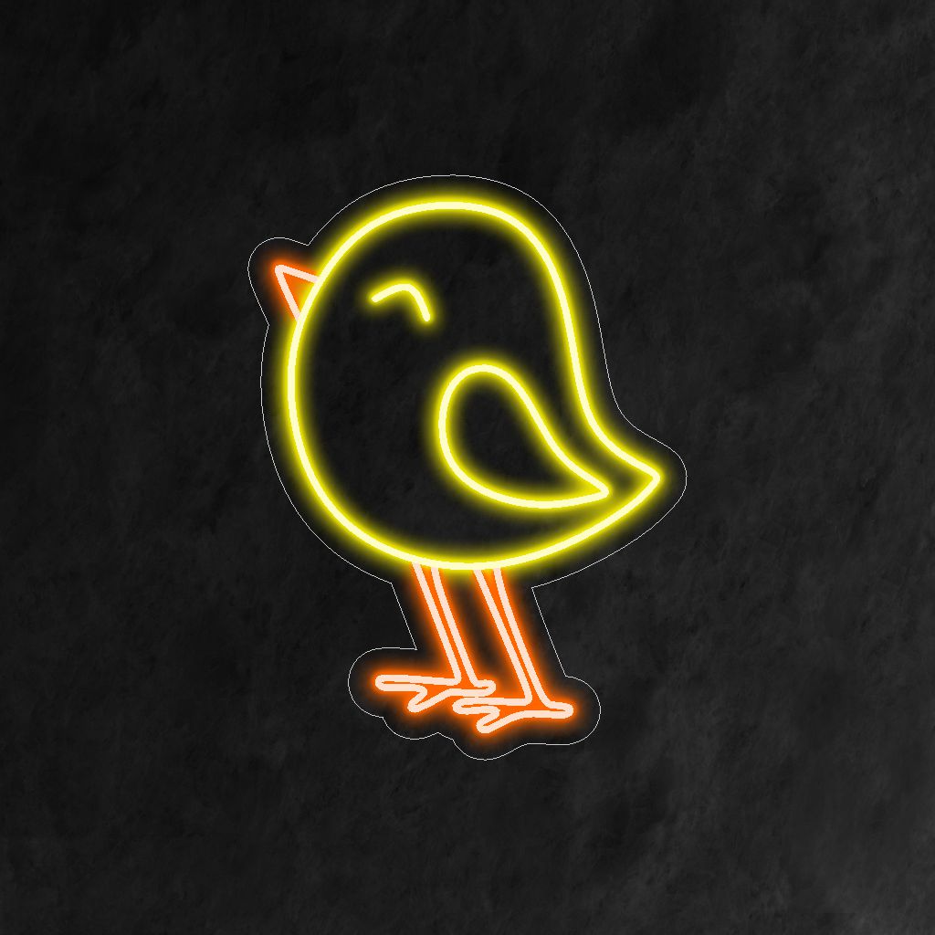 "Yellow Chick Neon Sign" - Een schattige weergave van een geel kuiken in levendig neonlicht.