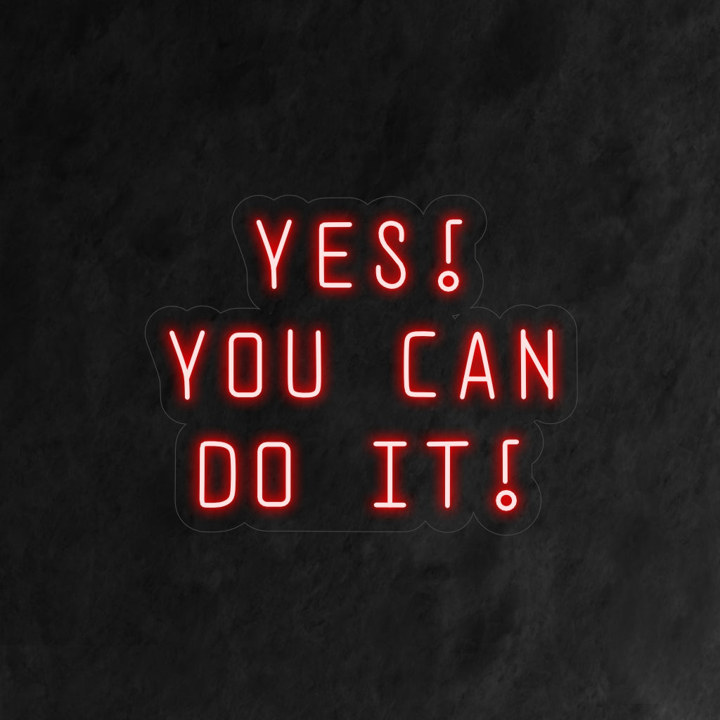 "Yes You Can Do It! Neon Sign" motiveert met zijn bemoedigende gloed en creëert een positieve en opbeurende sfeer die vertrouwen en vastberadenheid in uw ruimte wekt.