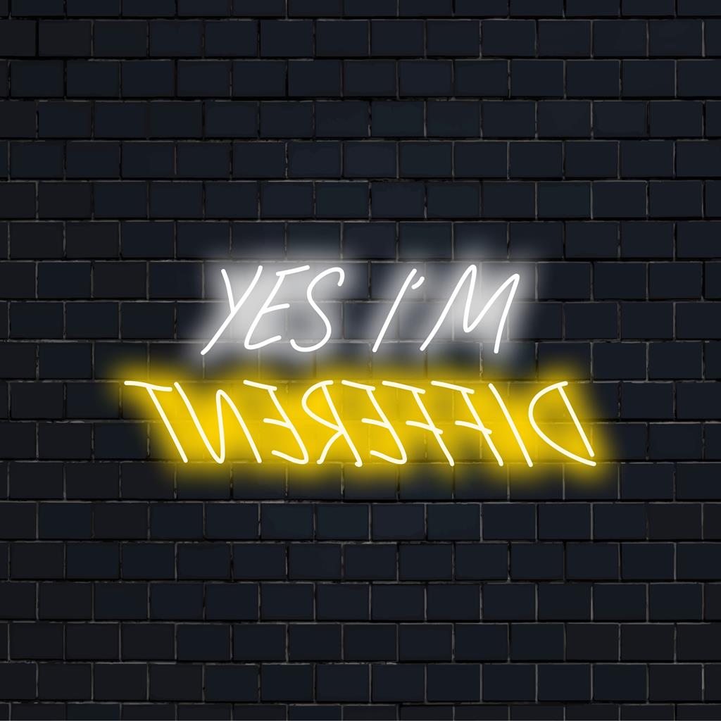 Yes I'm Different op maat gemaakt LED-neonbord; levendige neontekstkunst, unieke neonlichtdecoratie; ideaal voor ideeën voor op maat gemaakte neonborden.