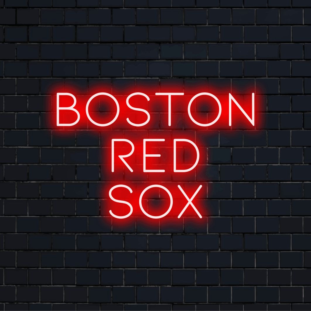 Boston Red Sox Neon Light with soft neon glow on dark brick wall