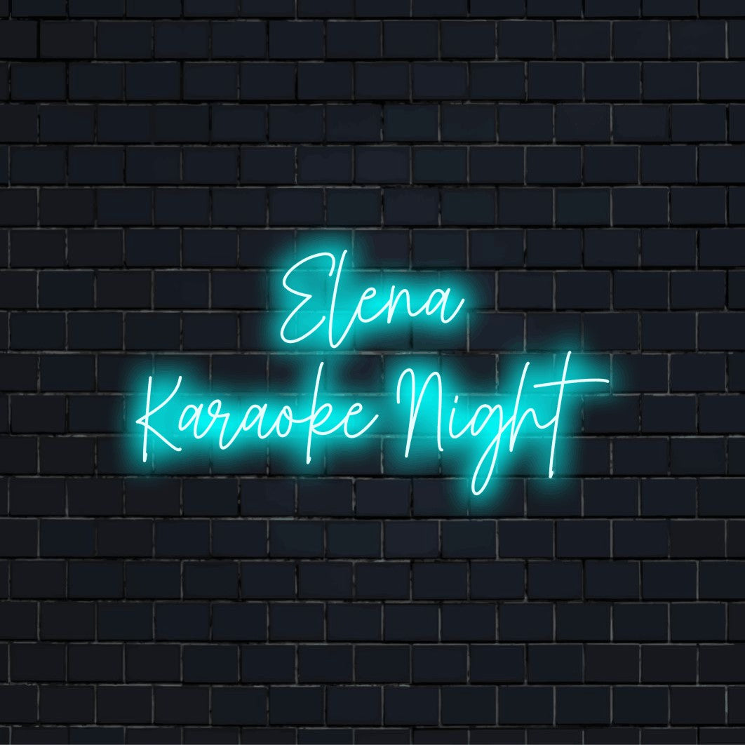 Elena Karaoke Night Custom Name Neon Sign, bright LED glow against brick backdrop