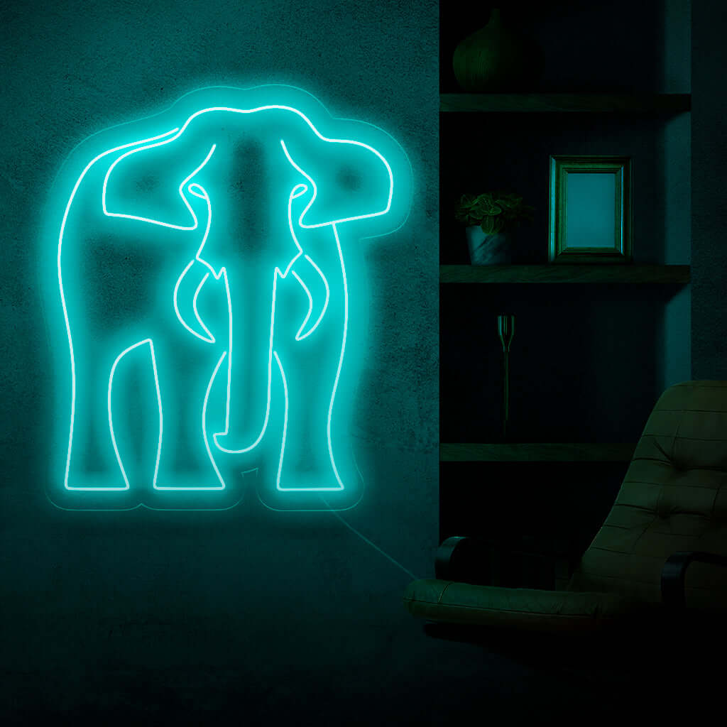 "Elephant Neon Sign" is een charmante en diervriendelijke toevoeging aan uw interieur. Een neonlamp die de majestueuze en zachtaardige aard van olifanten viert.