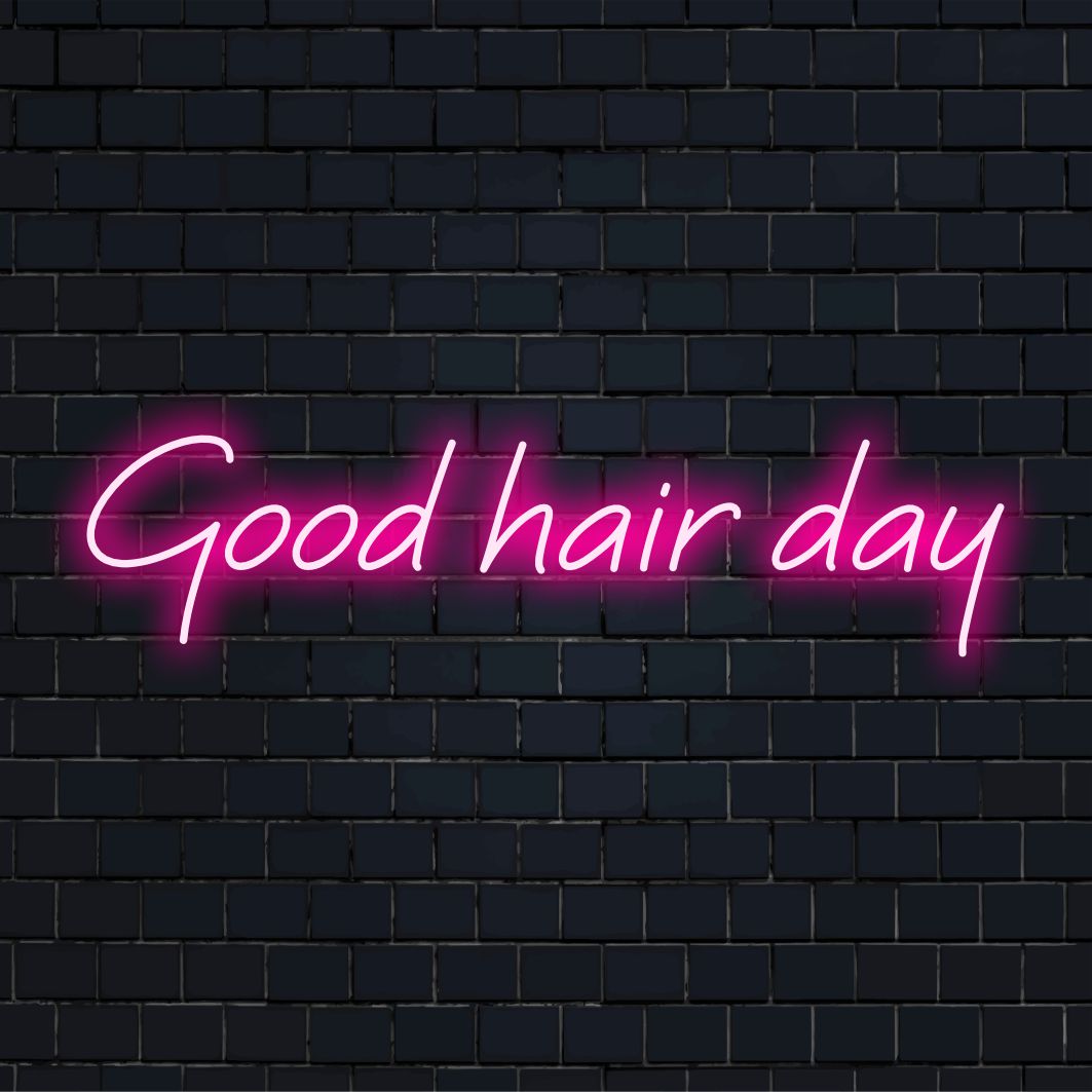 Op maat gemaakt LED-bord van het merk Art Neon met Good Hair Day in stijlvolle neonletters; neon wandkunst, LED-neonbord.