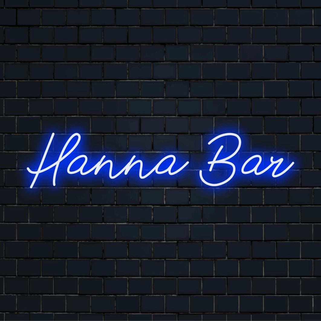 Hanna Bar Personalized Neon Light with soft neon glow on black brick background