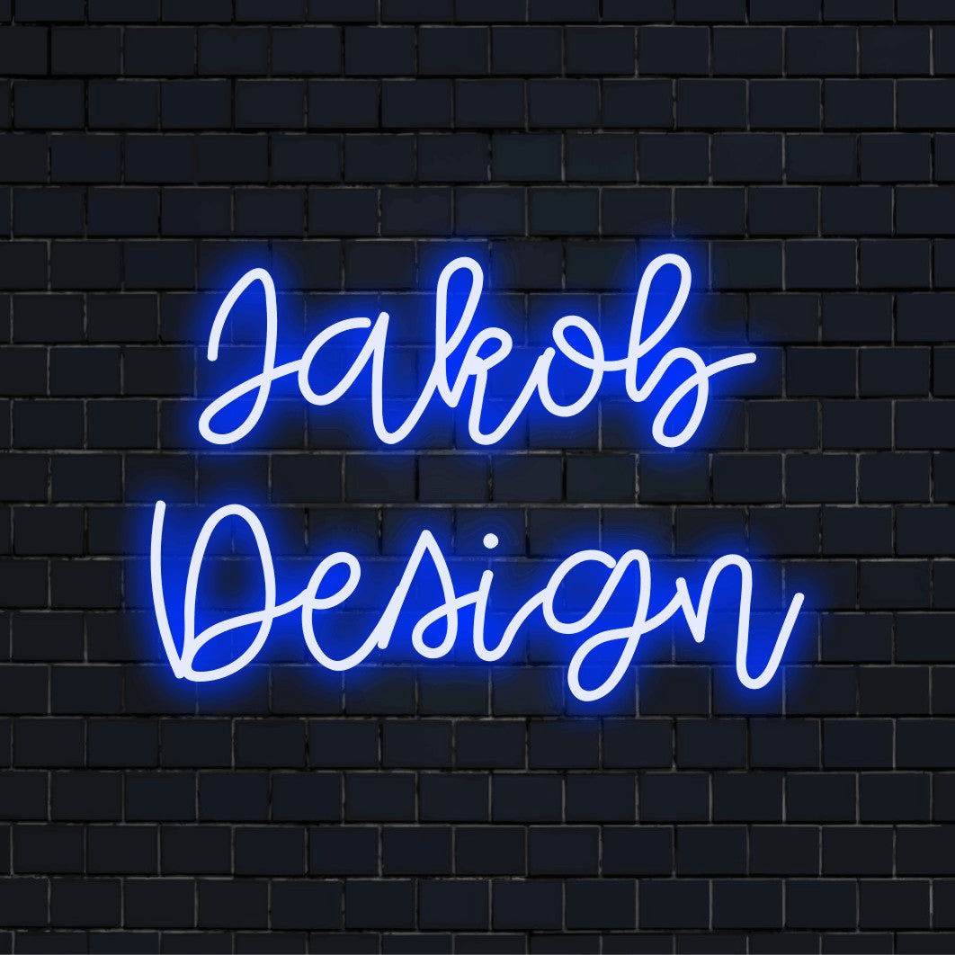 Jakob Design Personalized Neon Light with soft neon glow on black brick background