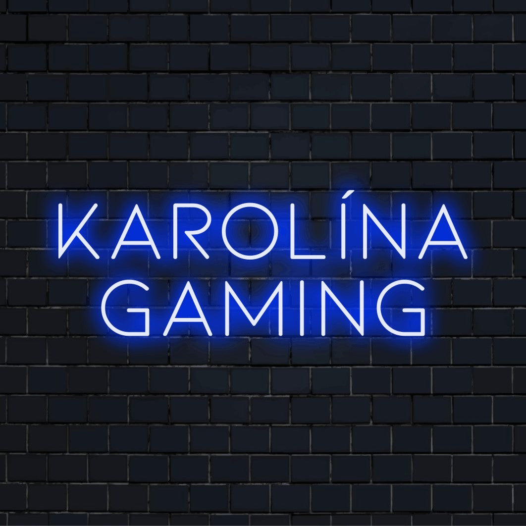 Karolina Gaming Personalized LED Neon Sign, soft neon glow on black brick background