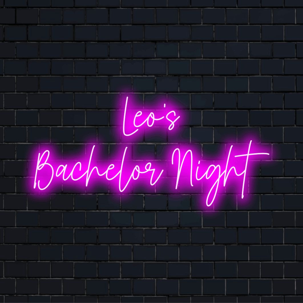 Leo_s Bachelor Night Personalized LED Neon Sign, glowing wall decor against brick backdrop