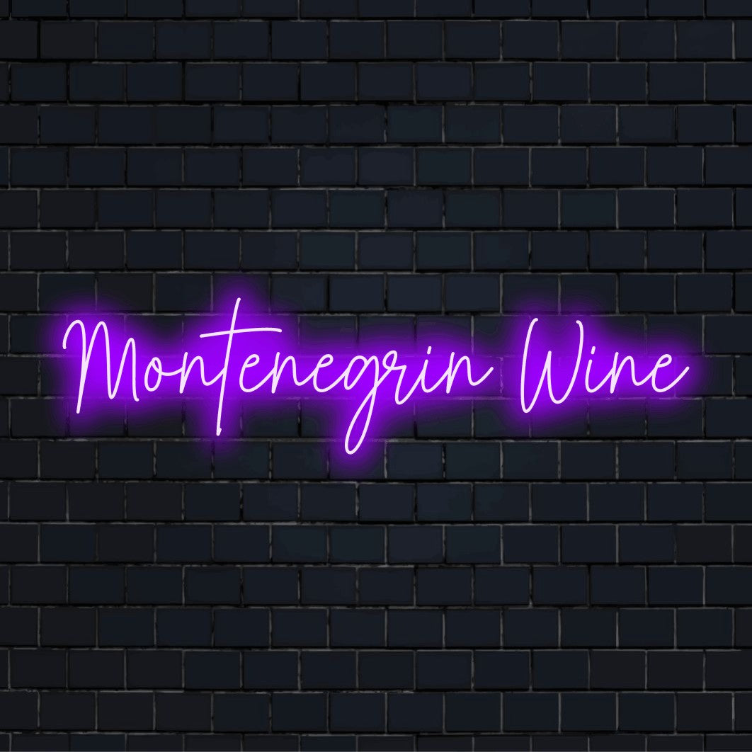 Montenegrin Wine Neon Light with bright neon glow on dark brick background