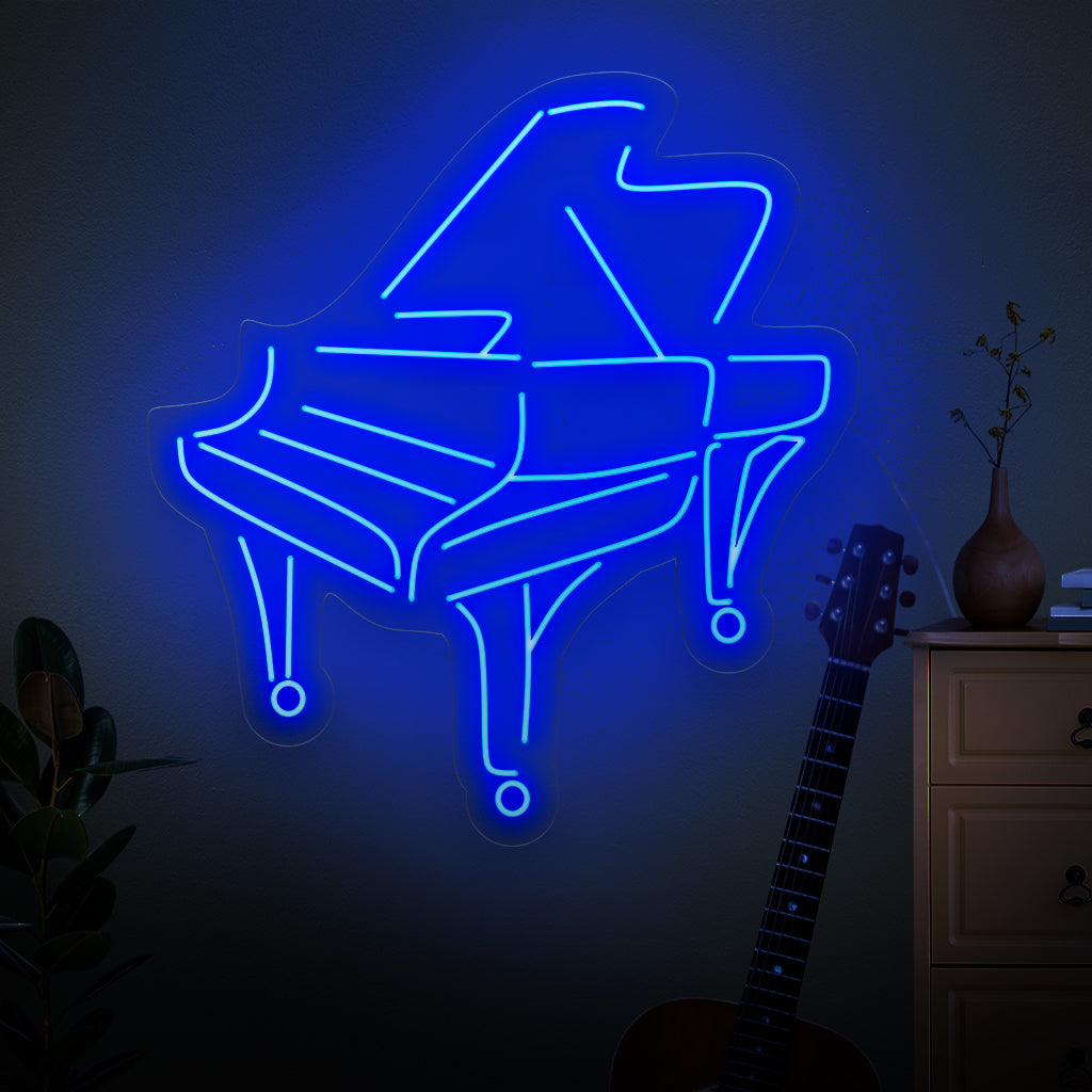 Het piano-neonbord is een elegante toevoeging aan een muziekdecor en verlicht met een stijlvol en betoverend licht.