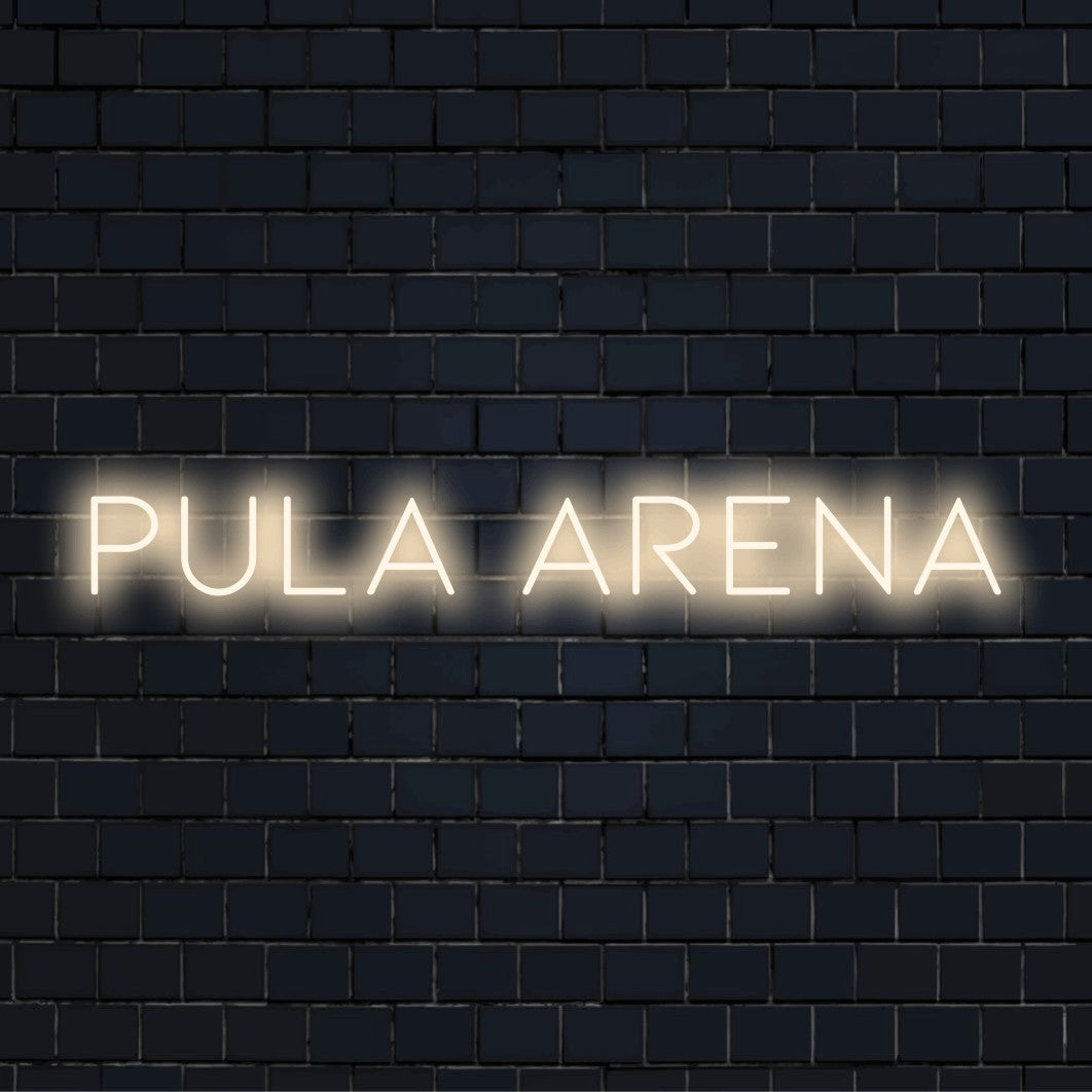 Pula Arena Neon Light with bright neon glow against brick backdrop