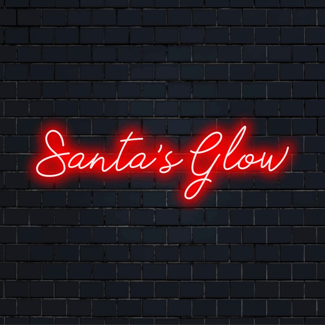 Santa S Glow Neon Sign, bright neon glow against brick backdrop