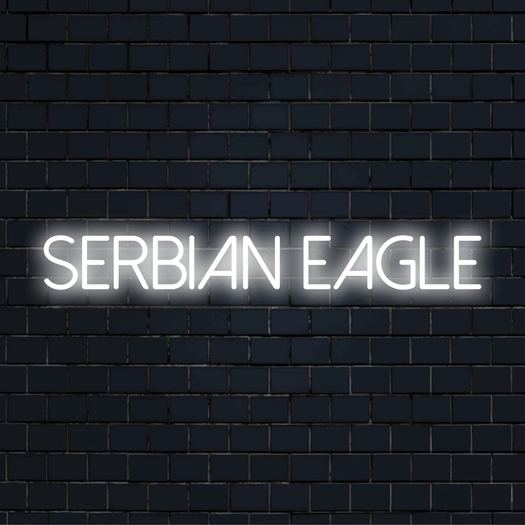 Serbian Eagle LED Neon Sign, glowing neon text on black brick background