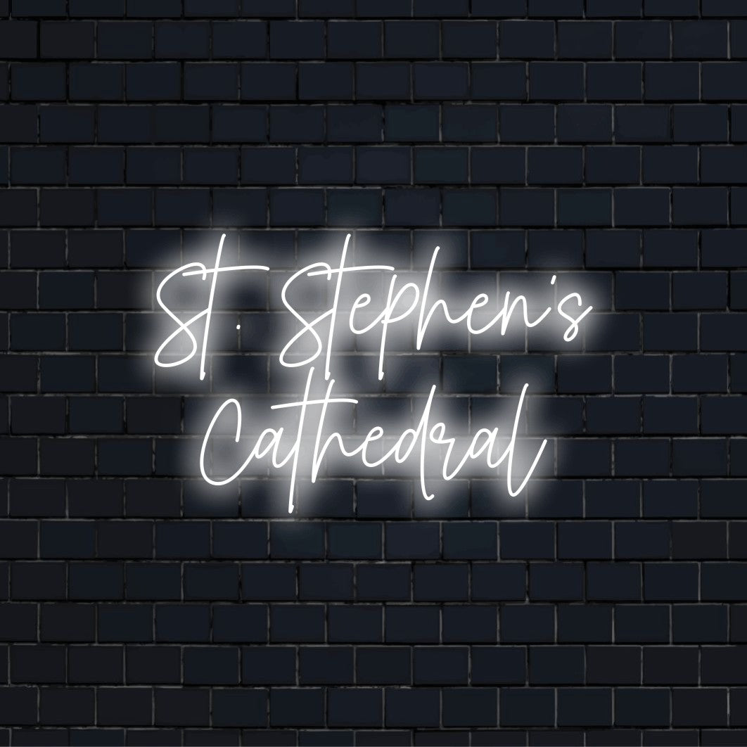 St Stephen S Cathedral LED Neon Sign, bright LED glow against brick backdrop