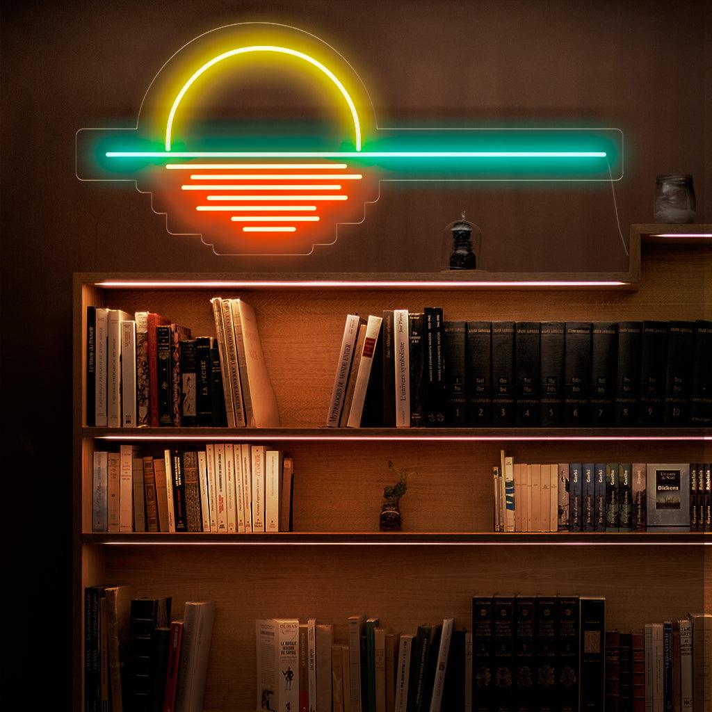Een betoverend neonbord met een levendige zonsondergang.
