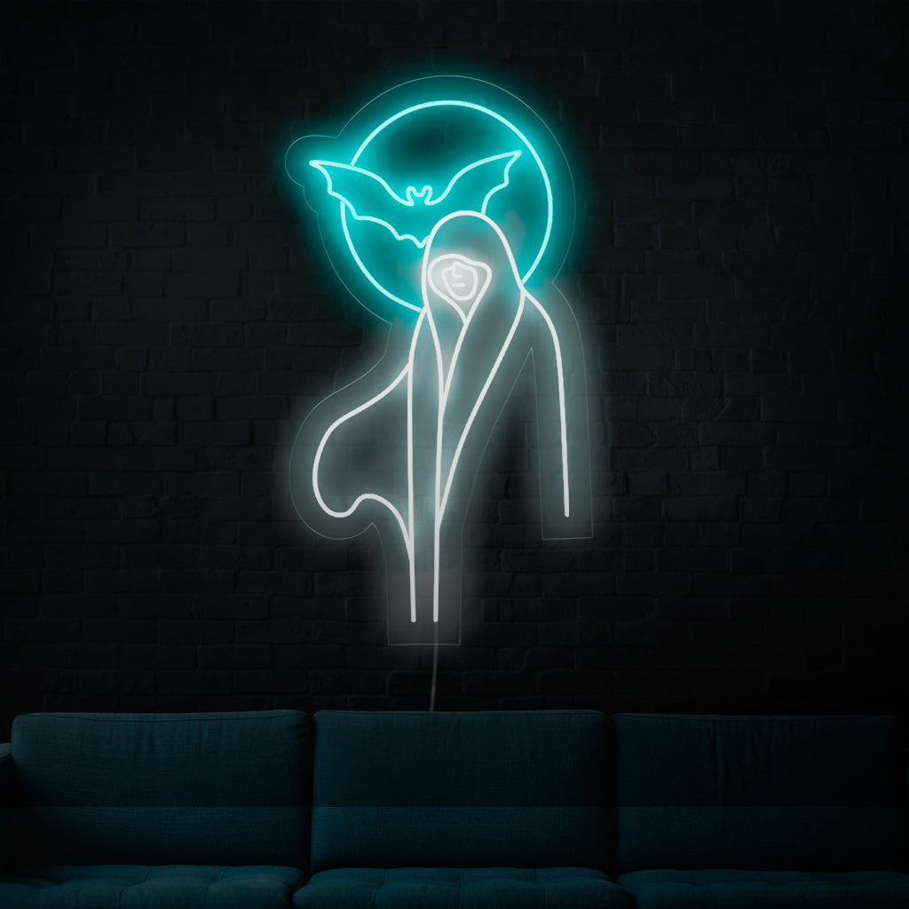 Handgemaakt neonbord met witte vrouwelijke geesten, een boeiende aanvulling op paranormale of spookachtige decoraties