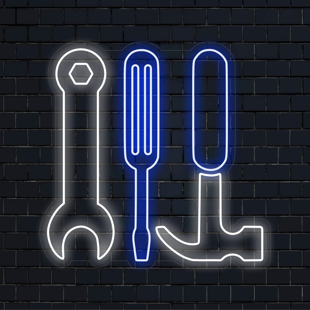 Moersleutel Hamer Schroevendraaier Neonreclame