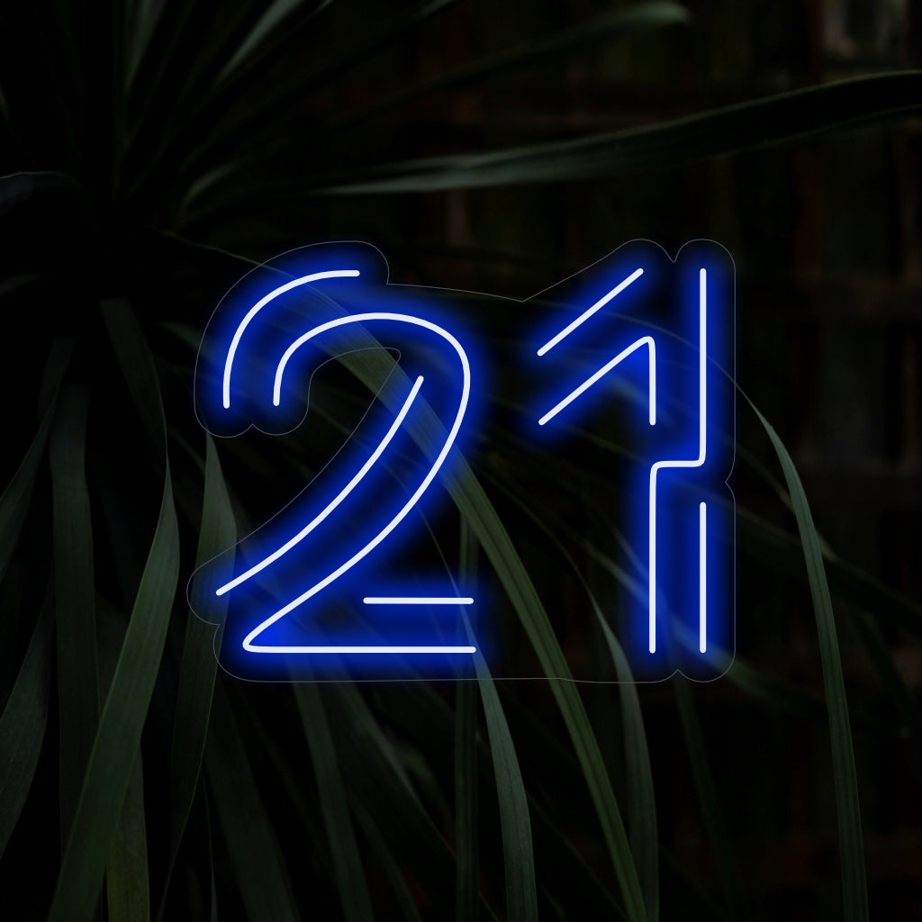 "21 Twenty One Neon Sign" is een stijlvol en feestelijk ontwerp met het getal 21. Perfect om een ​​vleugje opwinding toe te voegen aan de viering van een belangrijke verjaardag.