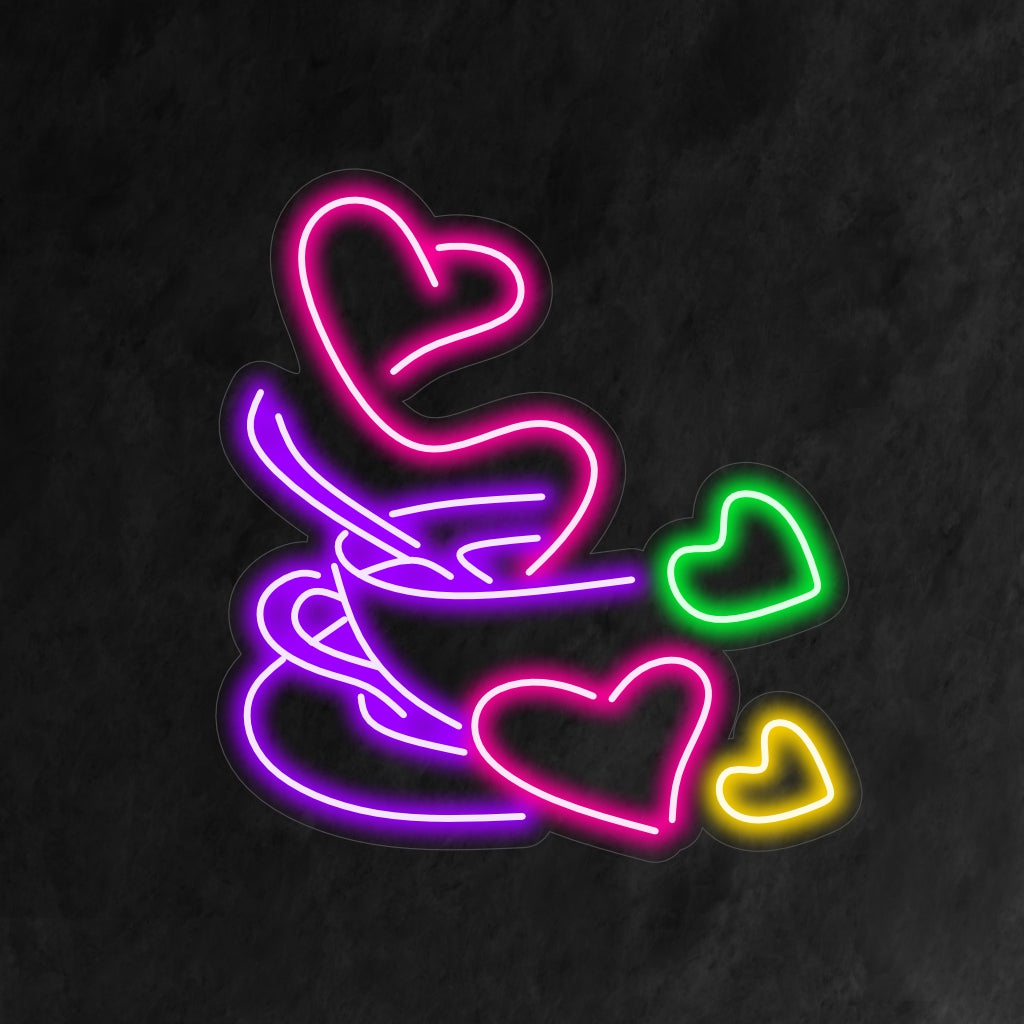 Neonkunstwerk met een oplichtend koffiekopje, ideaal als neonmuurkunst of op maat gemaakte LED-decoratie voor gezellige ruimtes.