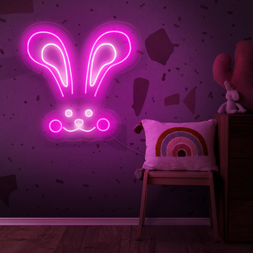 "Abstract Rabbit Bunny Neon Sign" - Een speels neonlicht met een abstracte afbeelding van een konijn of haas, dat een speelse en moderne charme aan uw leefruimte toevoegt.