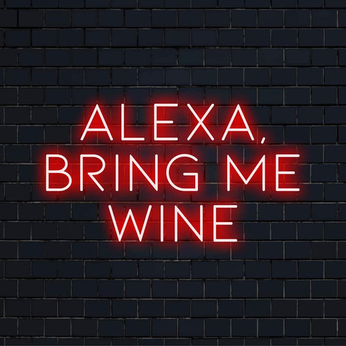Aangepast LED-neonbord met de tekst Alexa, Bring Me Wine, perfect voor huisdecoratie en om een ​​leuk, persoonlijk tintje toe te voegen.