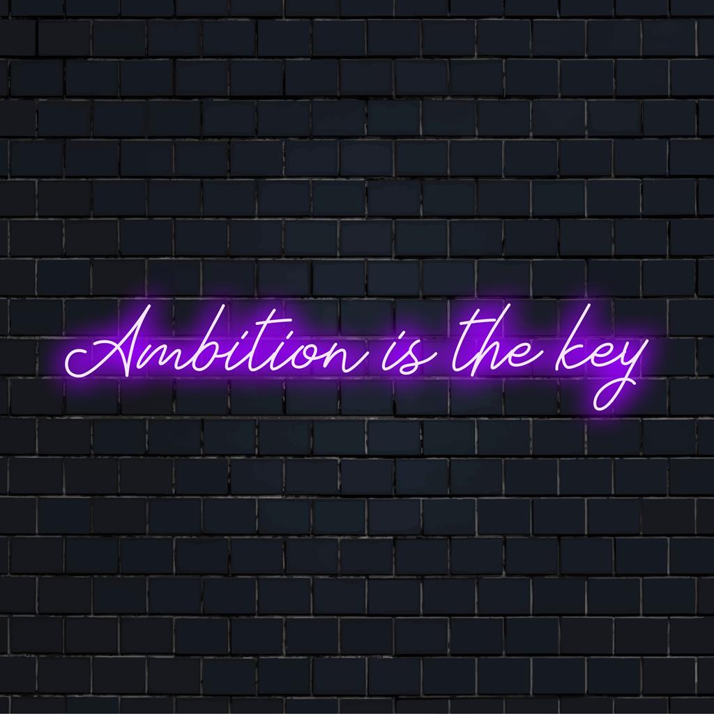 Op maat gemaakt LED-neonbord met de tekst Ambitie is de sleutel in levendige kleuren, perfect voor een gepersonaliseerde decoratie.