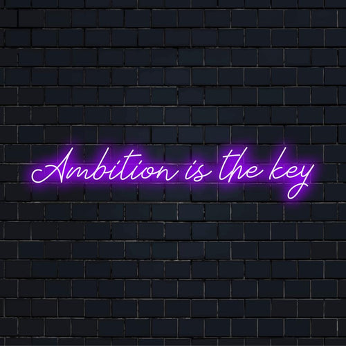 Op maat gemaakt LED-neonbord met de tekst Ambitie is de sleutel in levendige kleuren, perfect voor een gepersonaliseerde decoratie.