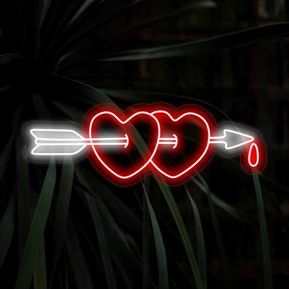 Neonreclame met pijlvormige harten - The Art Neon