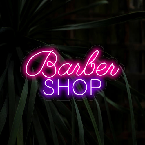 "Barber Shop Neon Sign" - A classic neon light featuring the words "Barber Shop," creating a timeless and stylish ambiance in your grooming establishment.