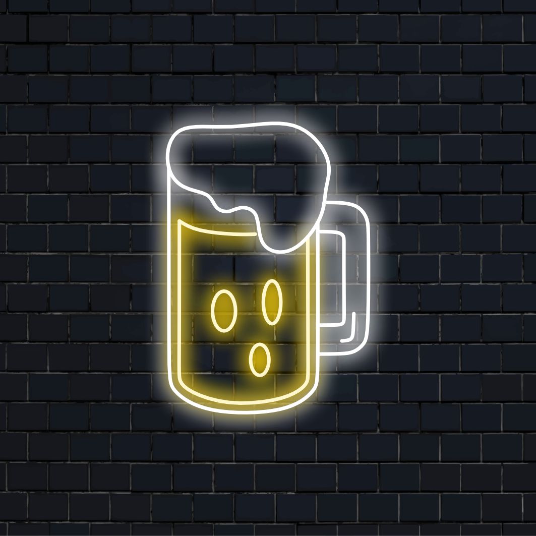 "Beer in Glass Mug with Foam Neon Sign" is een klassieke en uitnodigende toevoeging aan uw barinterieur. Een neonlamp die de vreugde van bier viert.