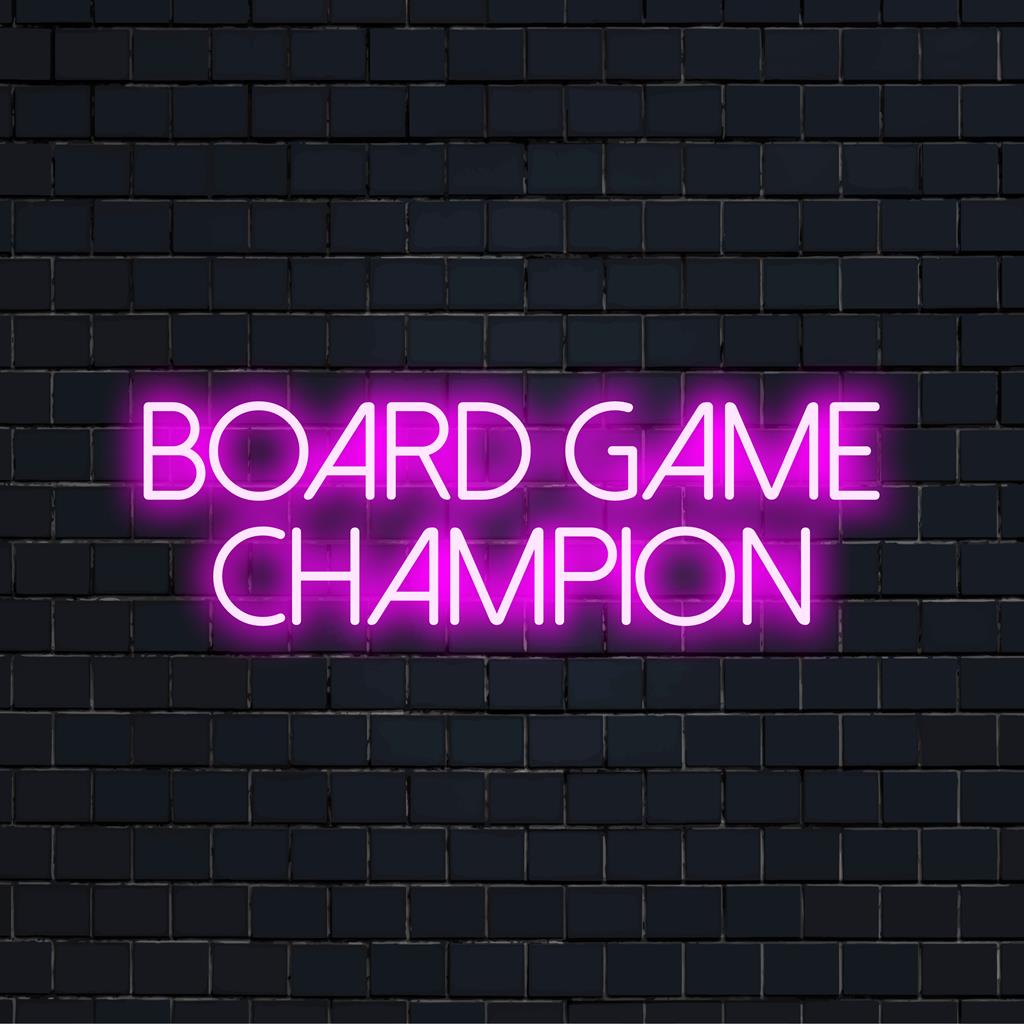 LED-neonbord met de afbeelding van Board Game Champion, verlicht in levendige kleuren; het perfecte decor voor spelliefhebbers.