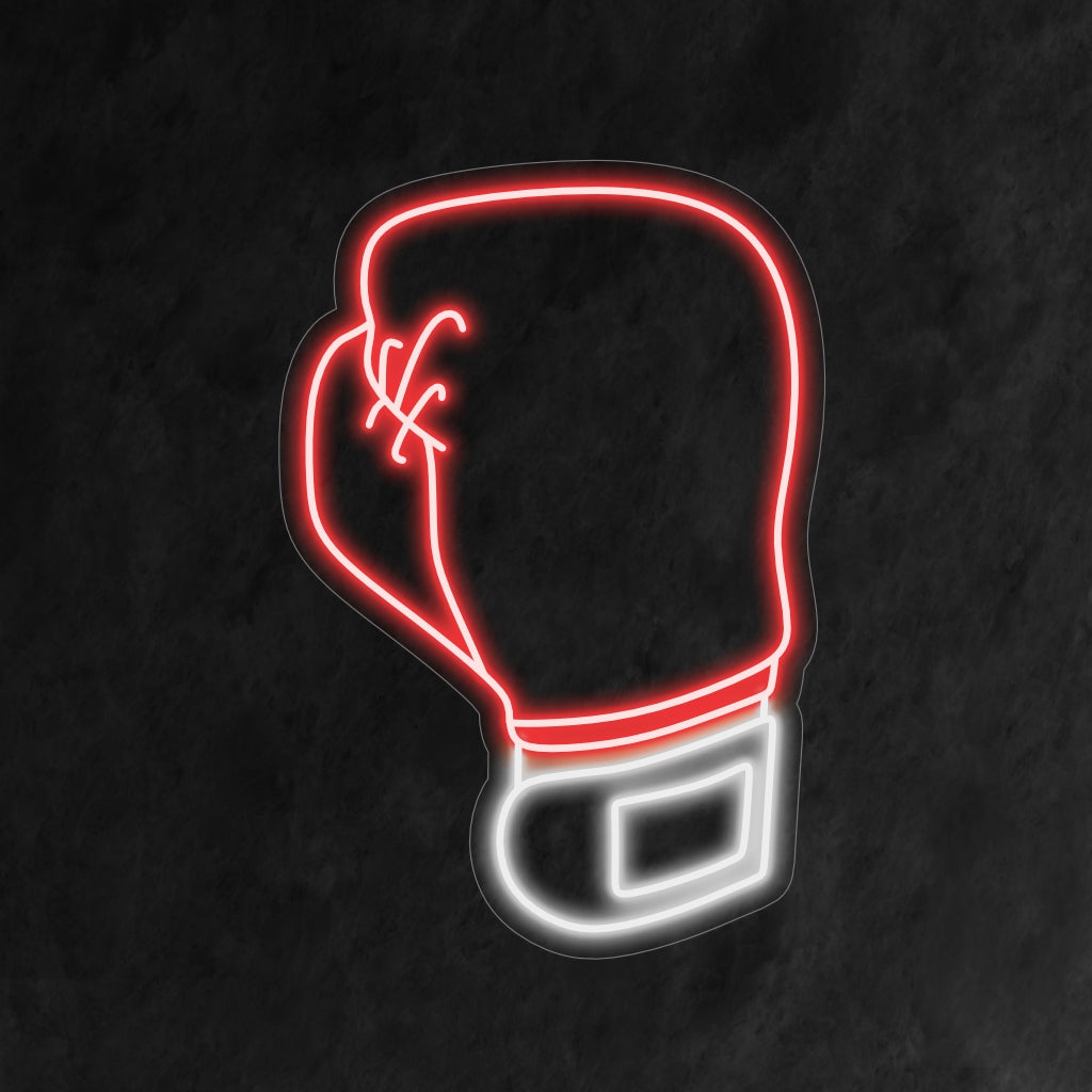 "Boxing Glove Neon Sign" - A bold neon light featuring the iconic symbol of a boxing glove, infusing athleticism and intensity into your boxing gym or sports-themed decor.