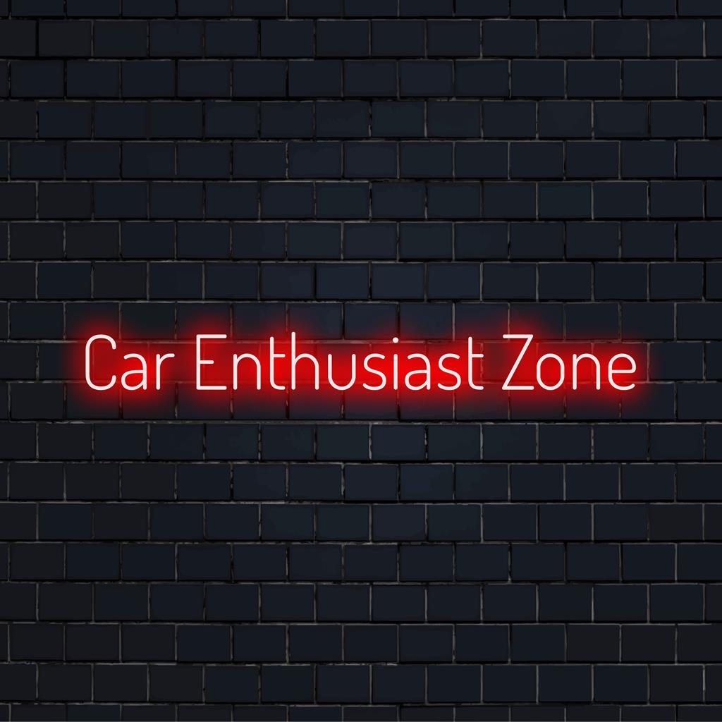 Neonreclame voor autoliefhebbers met een levendig Car Enthusiast Zone-ontwerp, perfect voor aangepaste LED-decoraties.
