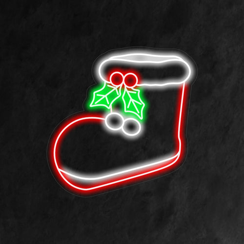 "Christmas Boot Neon Sign" is een feestelijke en seizoensgebonden toevoeging aan je interieur. Een neonlamp die de kerstsfeer brengt met een charmante kerstlaars.