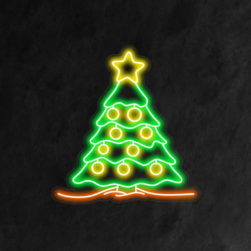 "Neonreclame voor kerstboom met ster" is een feestelijke en klassieke toevoeging aan uw feestelijke interieur. Een neonlamp die de magie van een versierde kerstboom vastlegt.