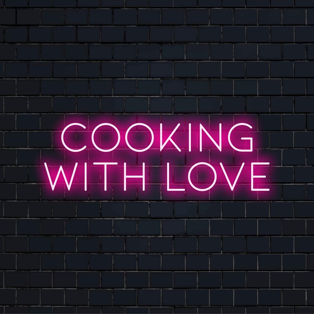 Op maat gemaakt LED-neonbord met de tekst 'Couching With Love' in levendige kleuren, perfect als keukendecoratie of als cadeau.
