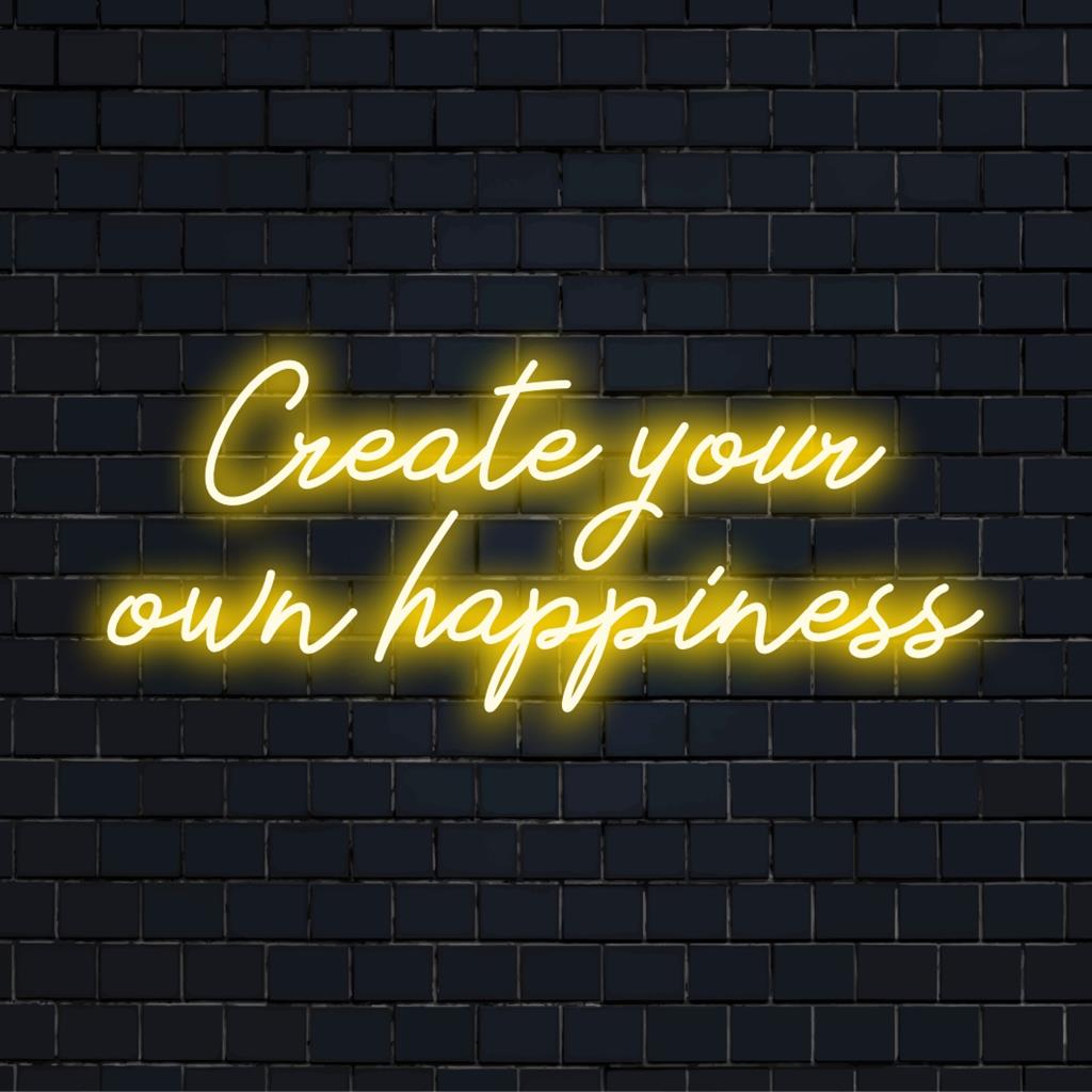 Creëer uw eigen geluk met dit lichtgevende LED-neonbord dat in verschillende kleuren fel oplicht; perfect voor een gepersonaliseerde decoratie.