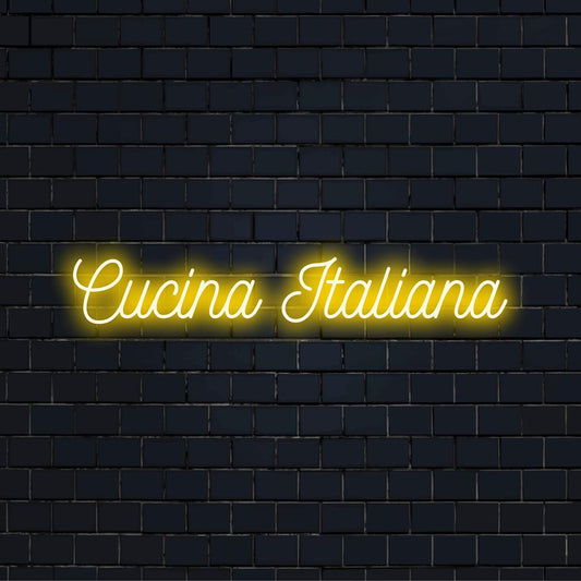 Stylish LED neon sign reading Cucina Italiana, perfect for adding flair to any kitchen corner or Italian-themed space.