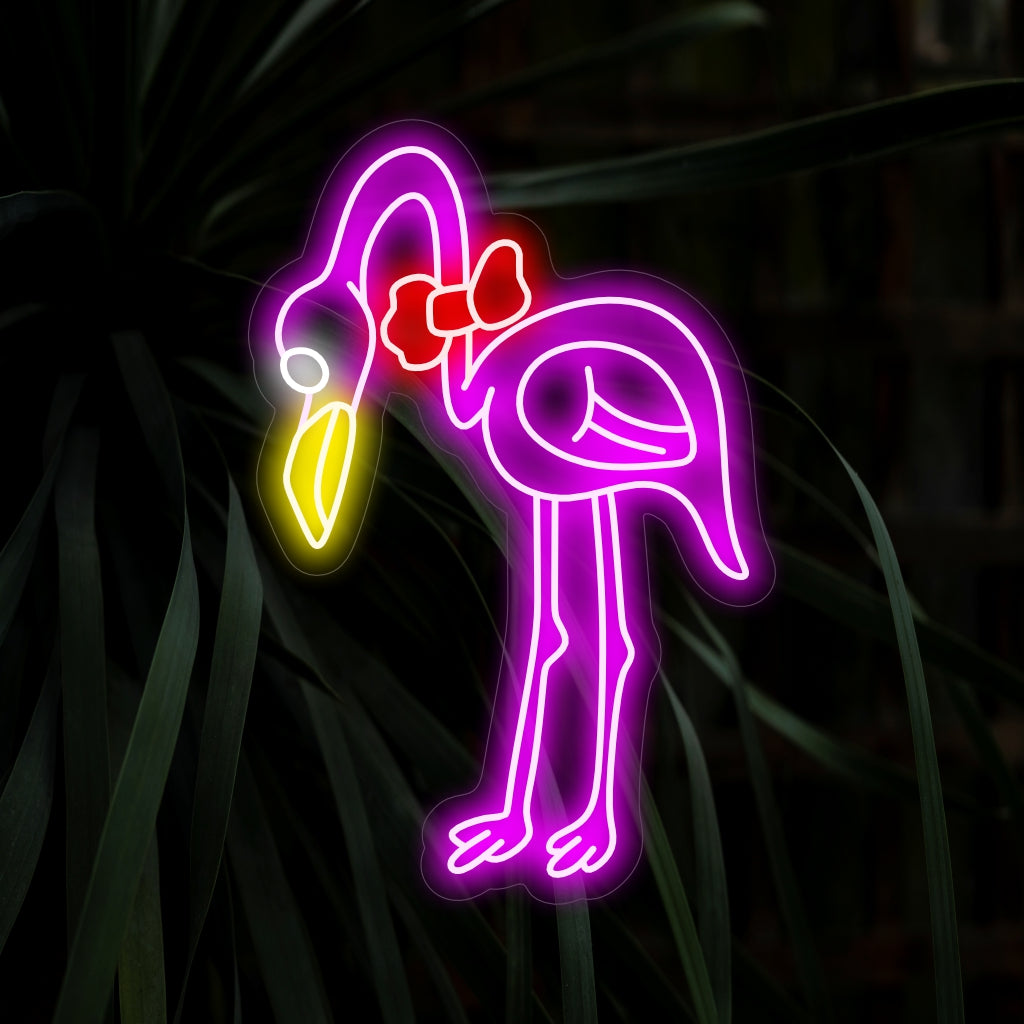 "Cute Flamingo Neon Sign" - Een speels en tropisch neonlicht met het charmante silhouet van een schattige flamingo, dat uw ruimte vult met levendigheid en vrolijke charme.