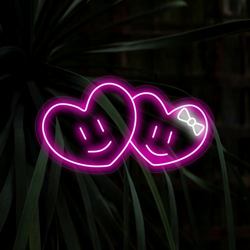 "Cute Hearts Couple Neon Sign" straalt liefde en romantiek uit, een perfect decoratiestuk voor een romantische sfeer.