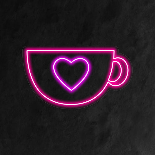 "Cute Mug With A Heart Neon Sign" is een schattige en charmante toevoeging aan het interieur van je café. Een neonlamp met een schattige mok met een hart, die een warme en uitnodigende sfeer creëert.