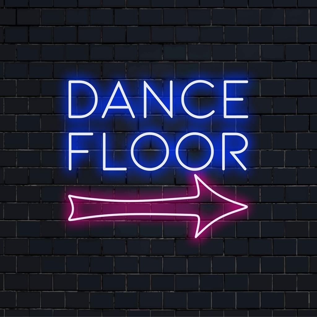 Kleurrijk LED-neonbord met de tekst 'Dance Floor' dat elke ruimte opfleurt; opvallende neonverlichting voor feesten.