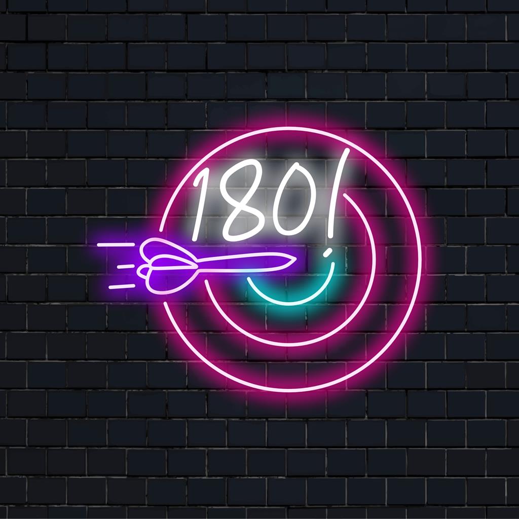 LED-neonreclame met Darts 180! in levendige kleuren, perfect voor game rooms en dartliefhebbers. Aangepaste LED-decoratie.
