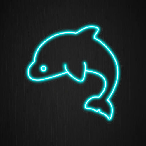 "Dolphin Neon Sign" lights up with a playful glow, infusing your space with the joy and elegance of these marine creatures, making it ideal for ocean enthusiasts and marine-themed environments.
