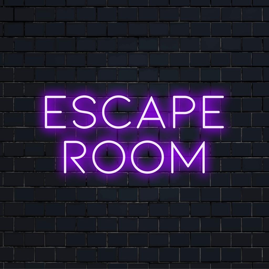 Levendig, op maat gemaakt LED-neonbord met de tekst 'Escape Room', perfect voor unieke neonkunst aan de muur en gepersonaliseerde kamerinrichting.